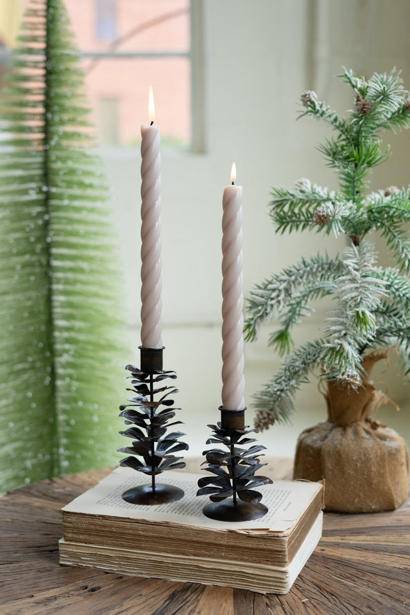 Metal Pine Cone Taper Holders - Antique Brown Set Of 2 By Kalalou | Candle Holders | Modishstore - 2