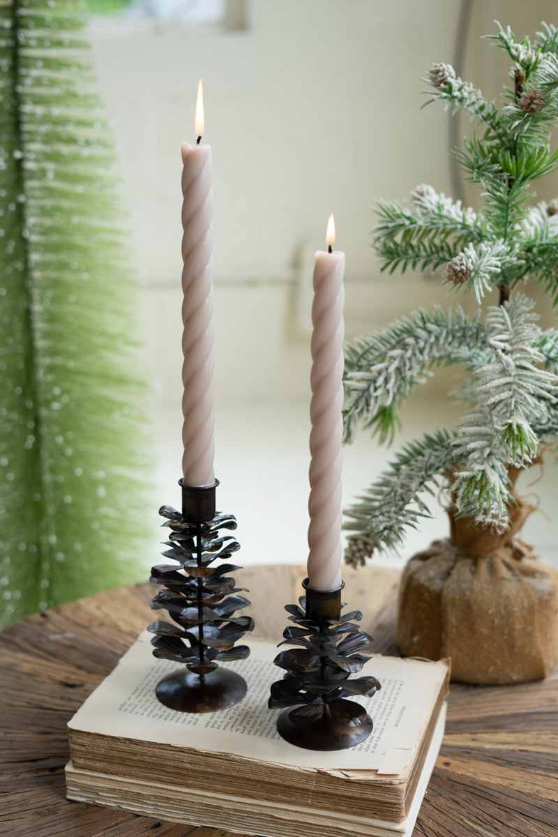 Metal Pine Cone Taper Holders - Antique Brown Set Of 2 By Kalalou | Candle Holders | Modishstore