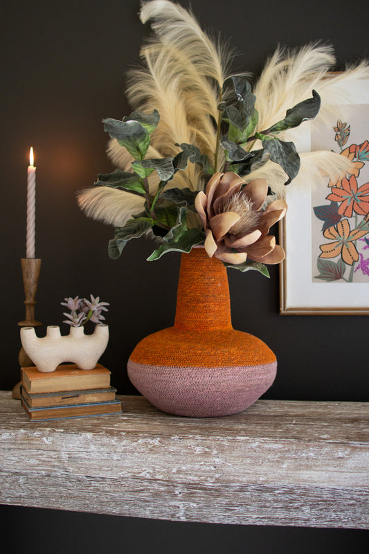 Seagrass Bulb Vessel - Orange And Pink By Kalalou | Vases | Modishstore