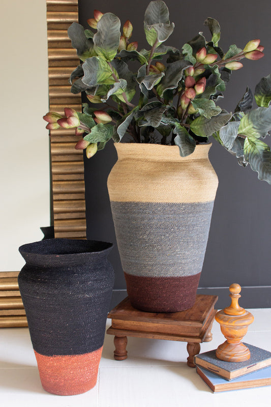 Seagrass Urns - Rustic Stripes Set Of 2 By Kalalou | Bins, Baskets & Buckets | Modishstore