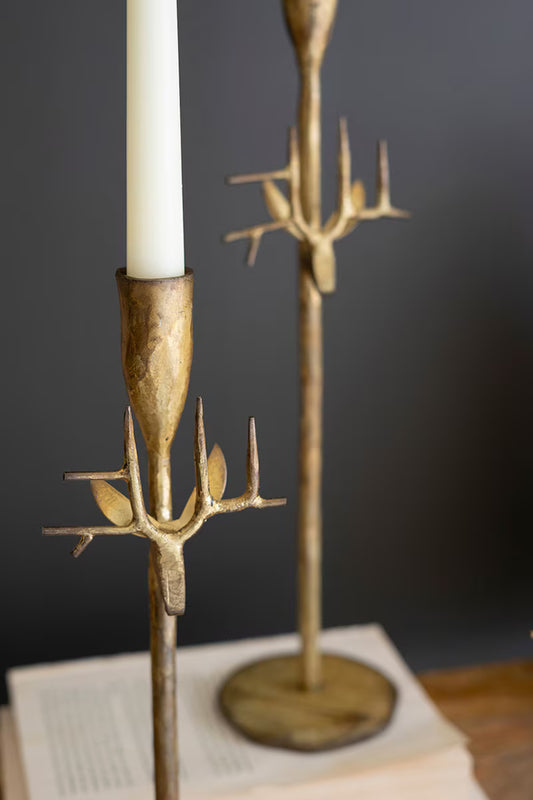 Set Of Three Forged-Iron Deer Antique Gold Taper Candle Holders (Min 2) By Kalalou