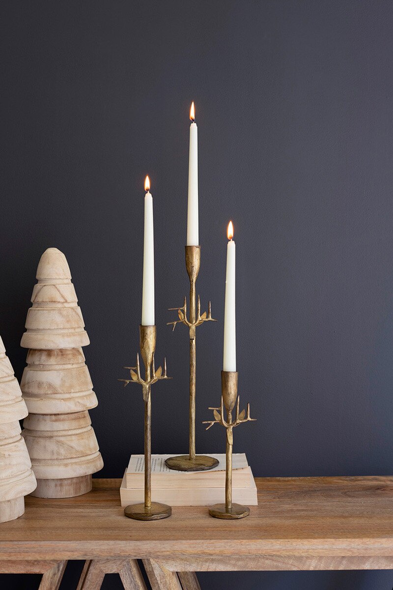 Set Of Three Forged-Iron Deer Antique Gold Taper Candle Holders (Min 2) By Kalalou