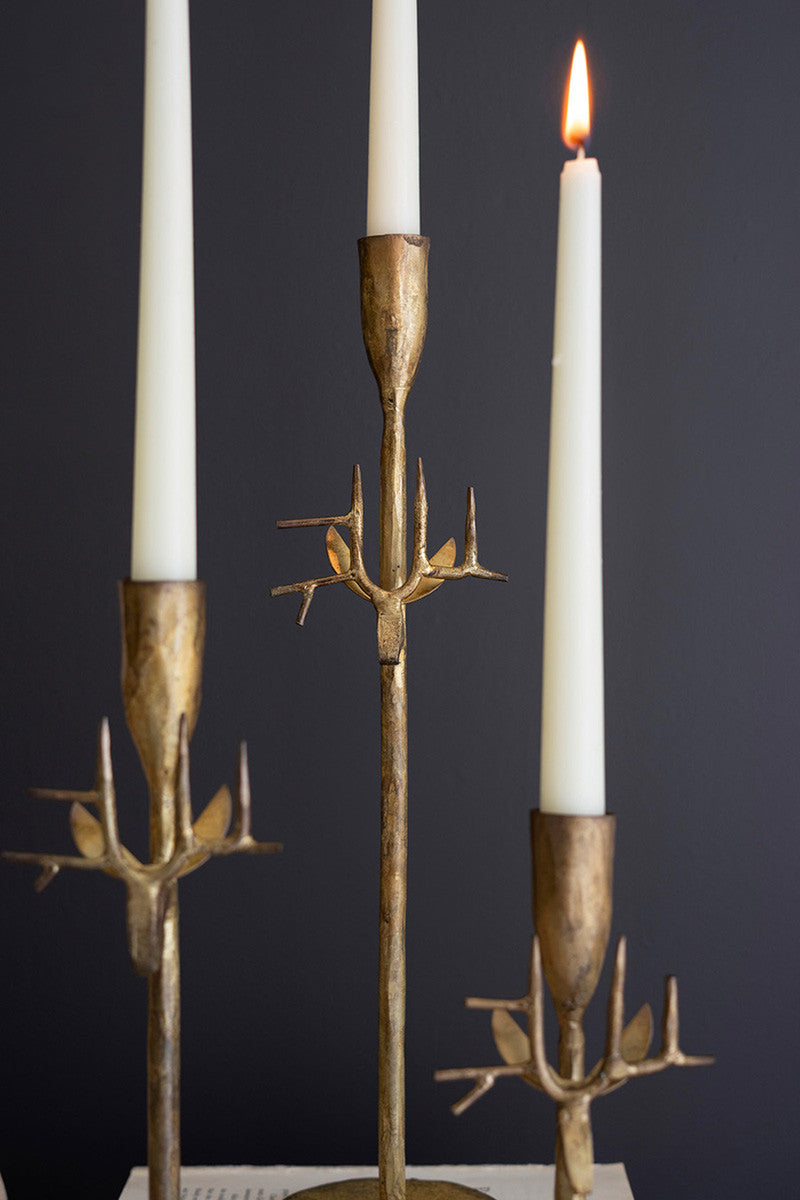 Forged Iron Deer Taper Holders - Antique Gold Set Of 3 By Kalalou | Candle Holders | Modishstore - 2