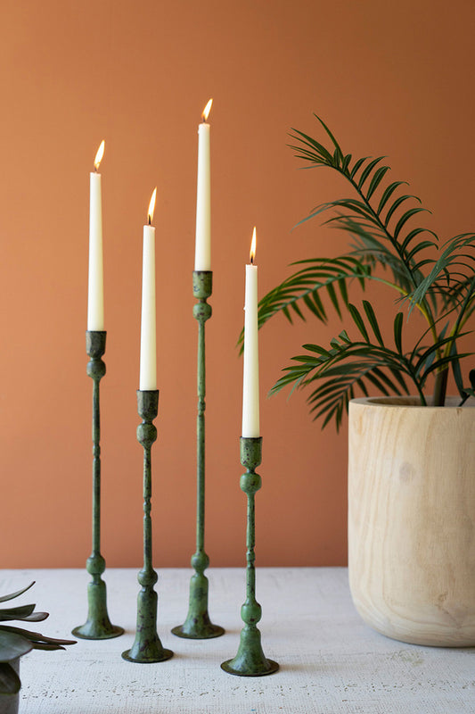 Forged Iron Taper Candle Holders - Green Patina Set Of 4 By Kalalou | Candle Holders | Modishstore