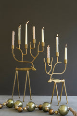 Set Of Two Antique Gold Forged Christmas Deer Candelabras By Kalalou