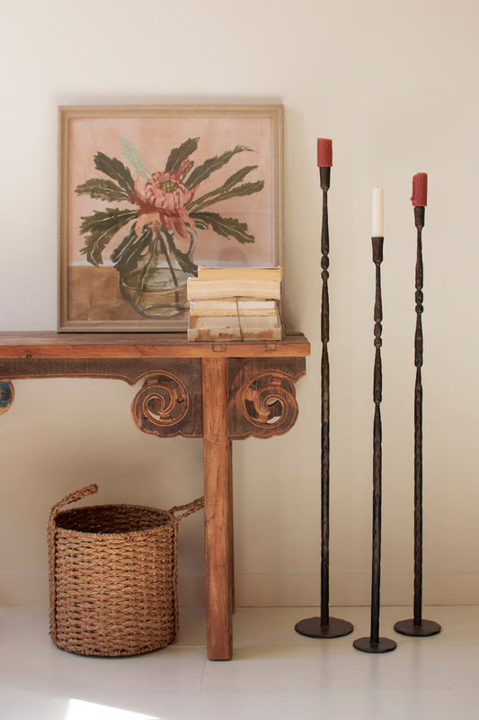 Set Of 3 Tall Forged-Iron Taper Candle Holders - Ant Brass By Kalalou