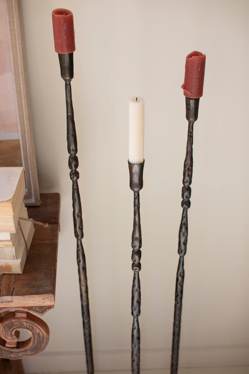 Set Of 3 Tall Forged-Iron Taper Candle Holders - Ant Brass By Kalalou