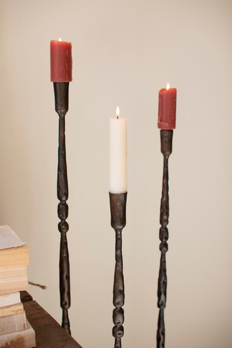 Set Of 3 Tall Forged-Iron Taper Candle Holders - Ant Brass By Kalalou