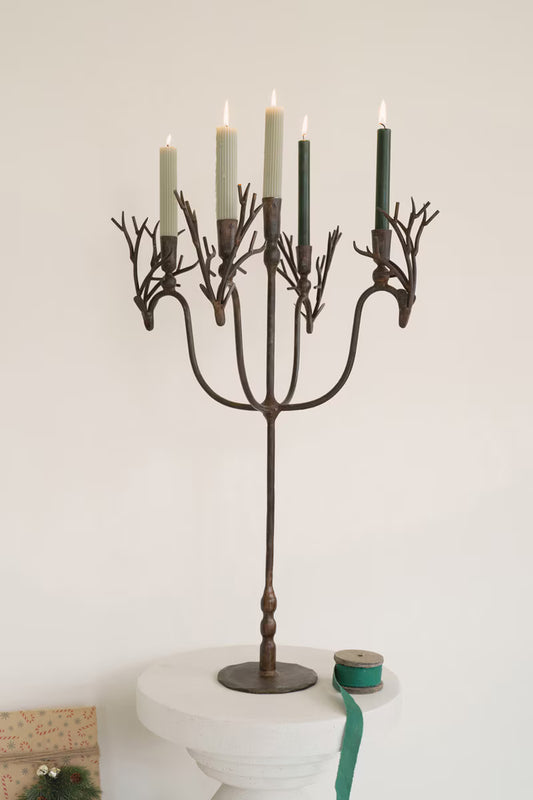 Forged Rustic Brass Deer Candelabra By Kalalou