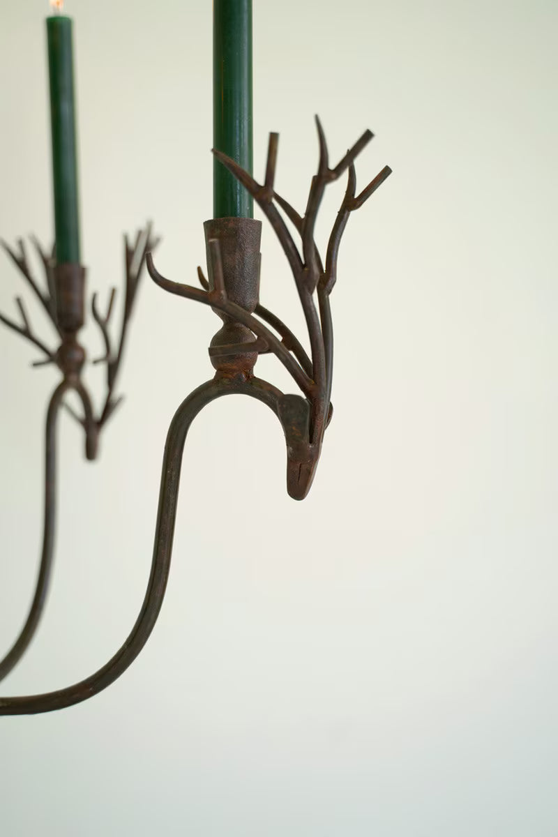 Forged Rustic Brass Deer Candelabra By Kalalou
