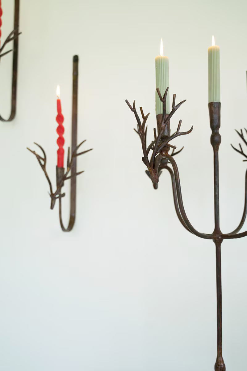 Forged Rustic Brass Deer Candelabra By Kalalou