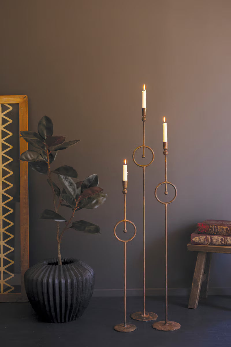 Set Of Three Tall Taper Candle Holder With Circle Detail By Kalalou