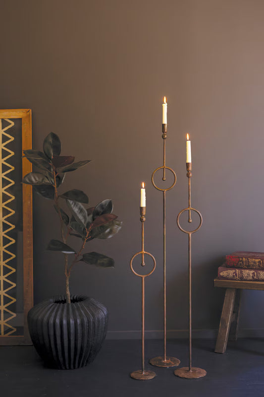 Set Of Three Tall Taper Candle Holder With Circle Detail By Kalalou