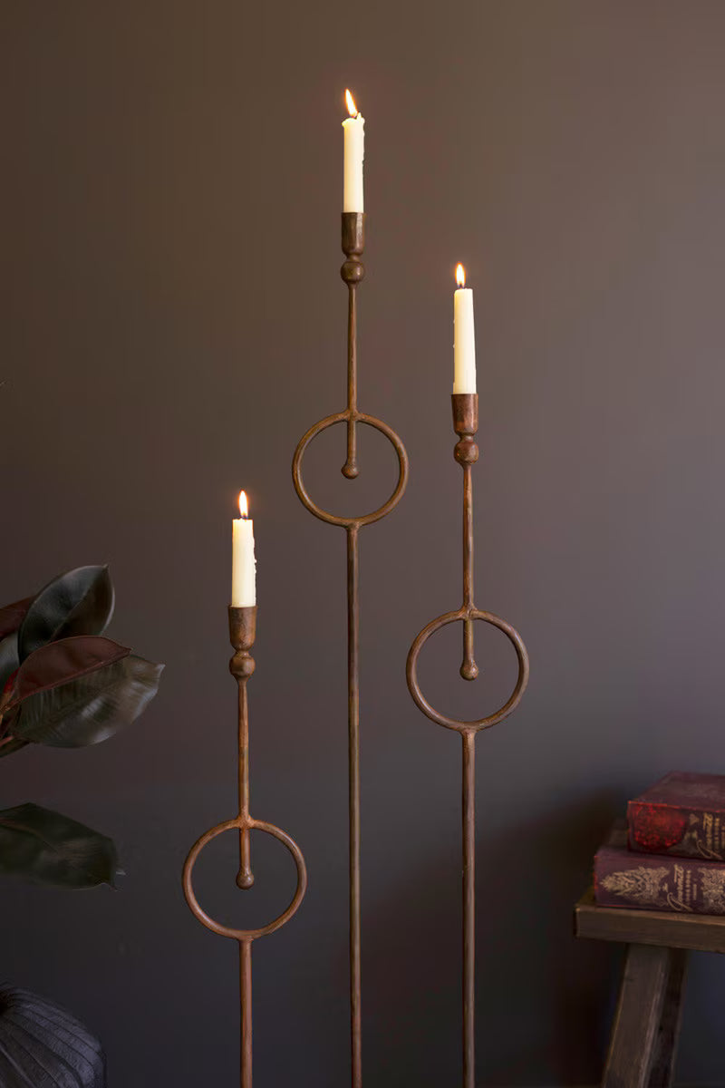Set Of Three Tall Taper Candle Holder With Circle Detail By Kalalou