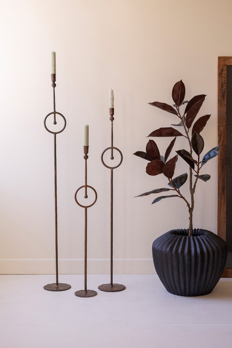 Set Of Three Tall Taper Candle Holder With Circle Detail By Kalalou