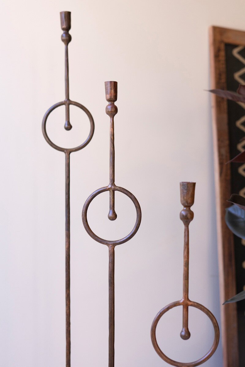 Set Of Three Tall Taper Candle Holder With Circle Detail By Kalalou