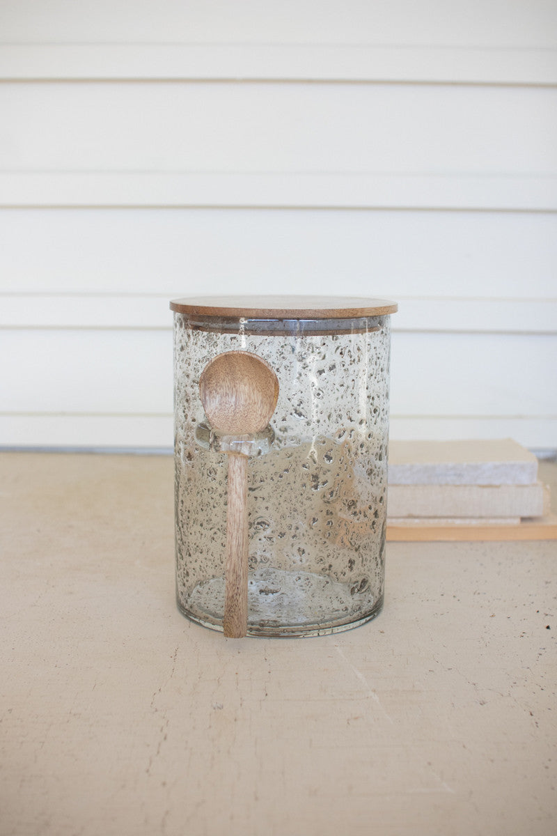 Glass Canister With Wood Top And Spoon - 10" Tall By Kalalou | Jars & Canisters | Modishstore - 2