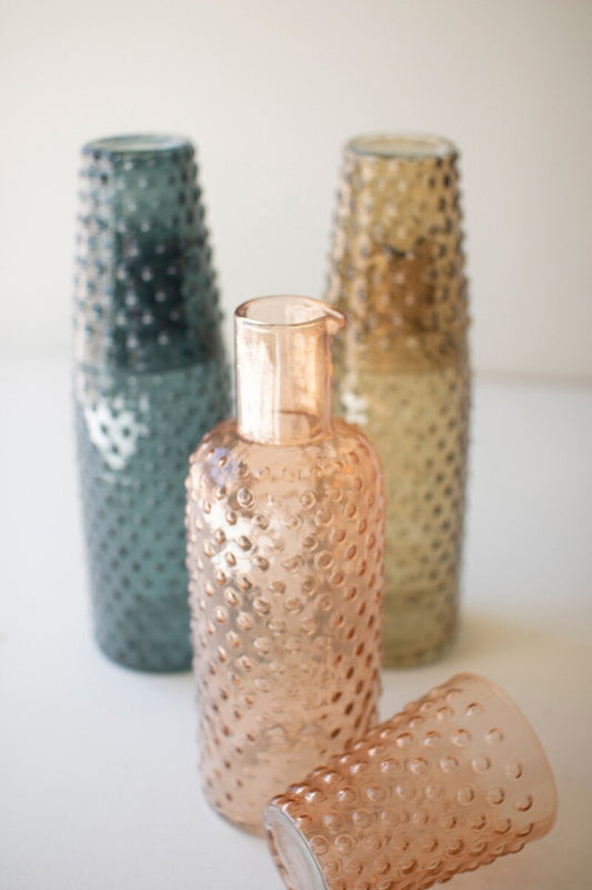 Set Of Three Bubble Glass Carafes W Tumbler - One Each By Kalalou