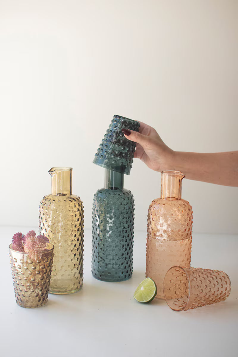 Set Of Three Bubble Glass Carafes W Tumbler - One Each By Kalalou