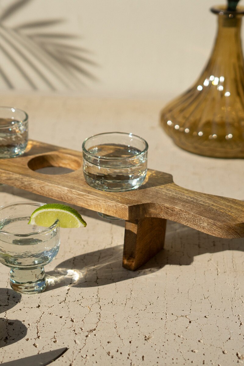 Tequila Flight - Four Glasses On A Wooden Base (Min 2) By Kalalou