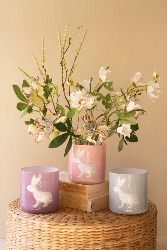 Set Of Three Colored Glass Bunny Vases By Kalalou