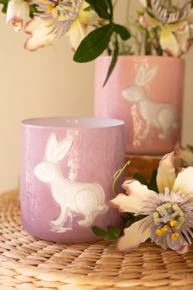 Set Of Three Colored Glass Bunny Vases By Kalalou