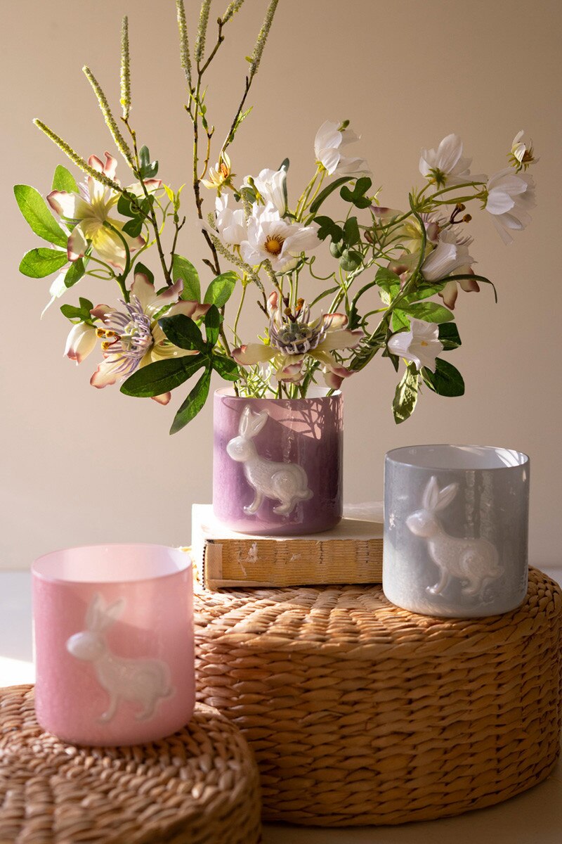 Set Of Three Colored Glass Bunny Vases By Kalalou