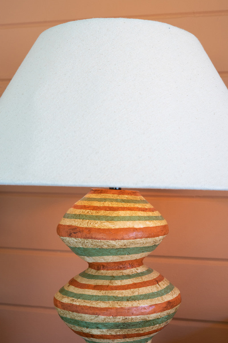 Paper Mache Lamp Base With Green And Rust Rings By Kalalou | Table Lamps | Modishstore - 2