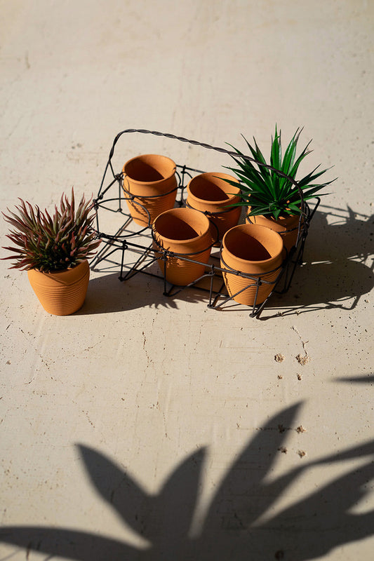 Six Clay Pots In A Wire Basket (Min 2) By Kalalou | Bins, Baskets & Buckets | Modishstore