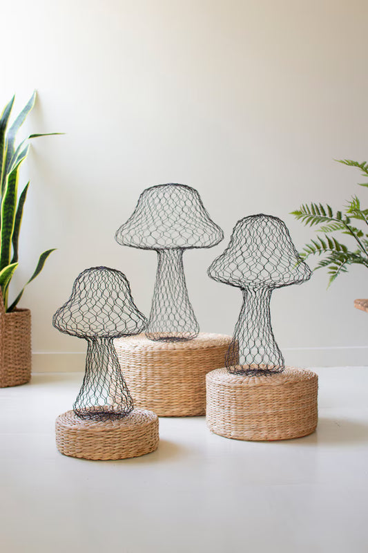 Set Of Three Wire Mushrooms By Kalalou