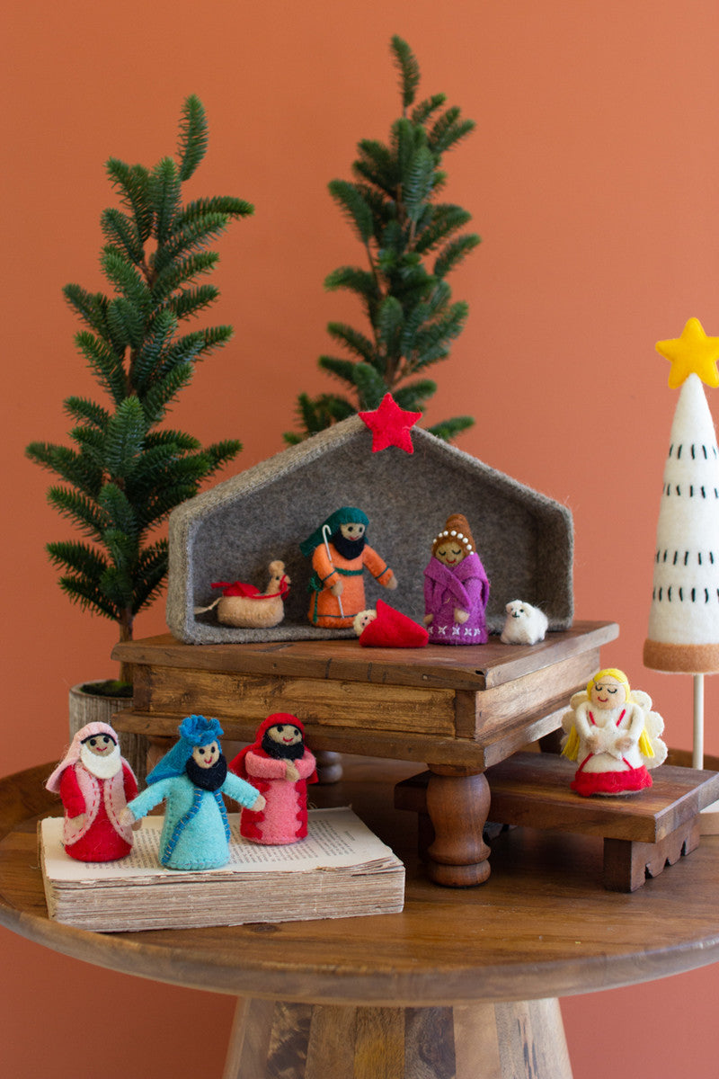Set Of 10 Felt Nativity Set With Manger By Kalalou | Ornaments | Modishstore