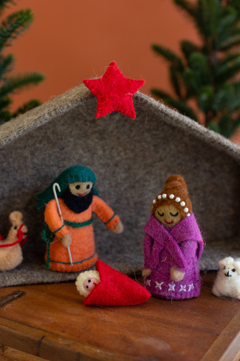 Set Of 10 Felt Nativity Set With Manger By Kalalou | Ornaments | Modishstore - 2