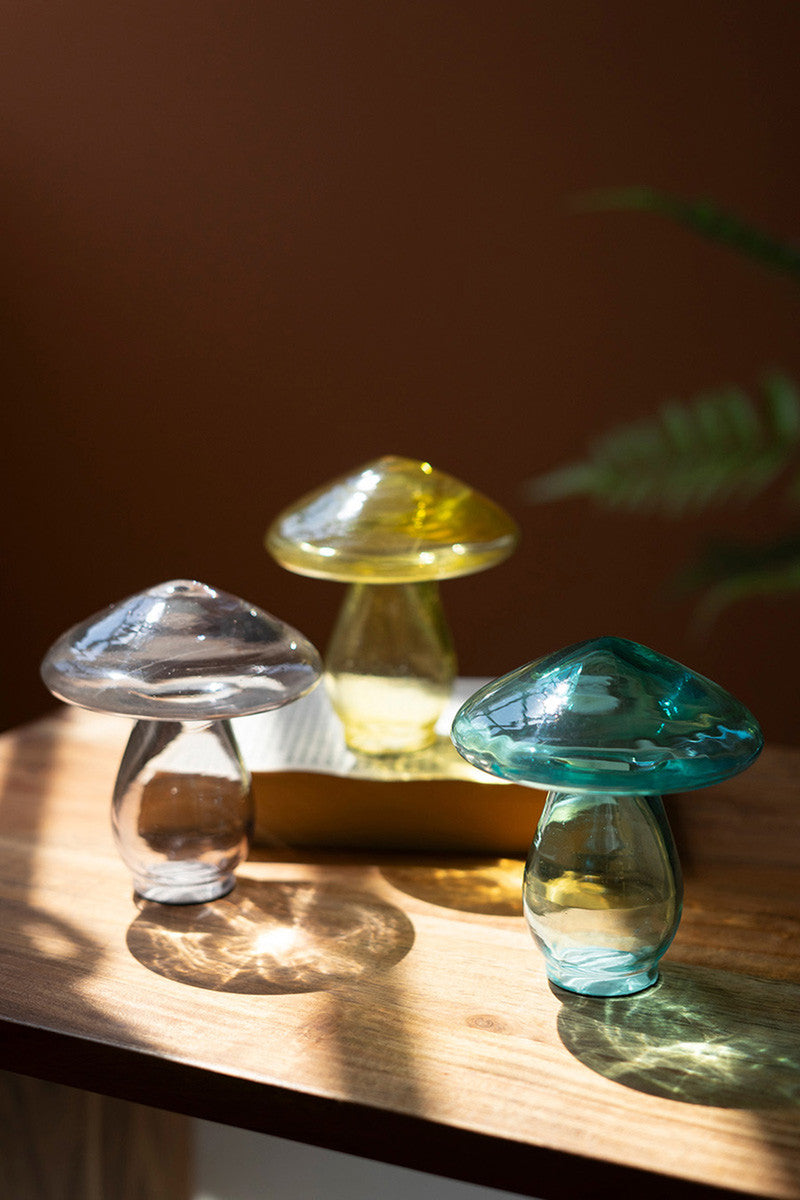 Set Of Three Glass Mushrooms - One Each Color (Min 2) By Kalalou | Ornaments | Modishstore