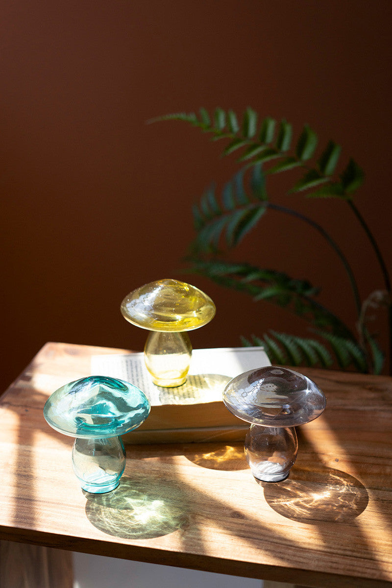 Set Of Three Glass Mushrooms - One Each Color (Min 2) By Kalalou | Ornaments | Modishstore - 3