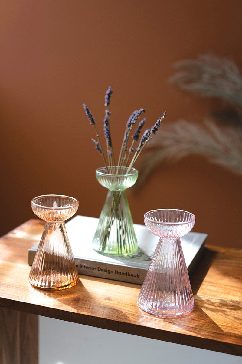 Glass Vase/Taper Holders - One Each Color Set Of 3 By Kalalou | Candle Holders | Modishstore - 4