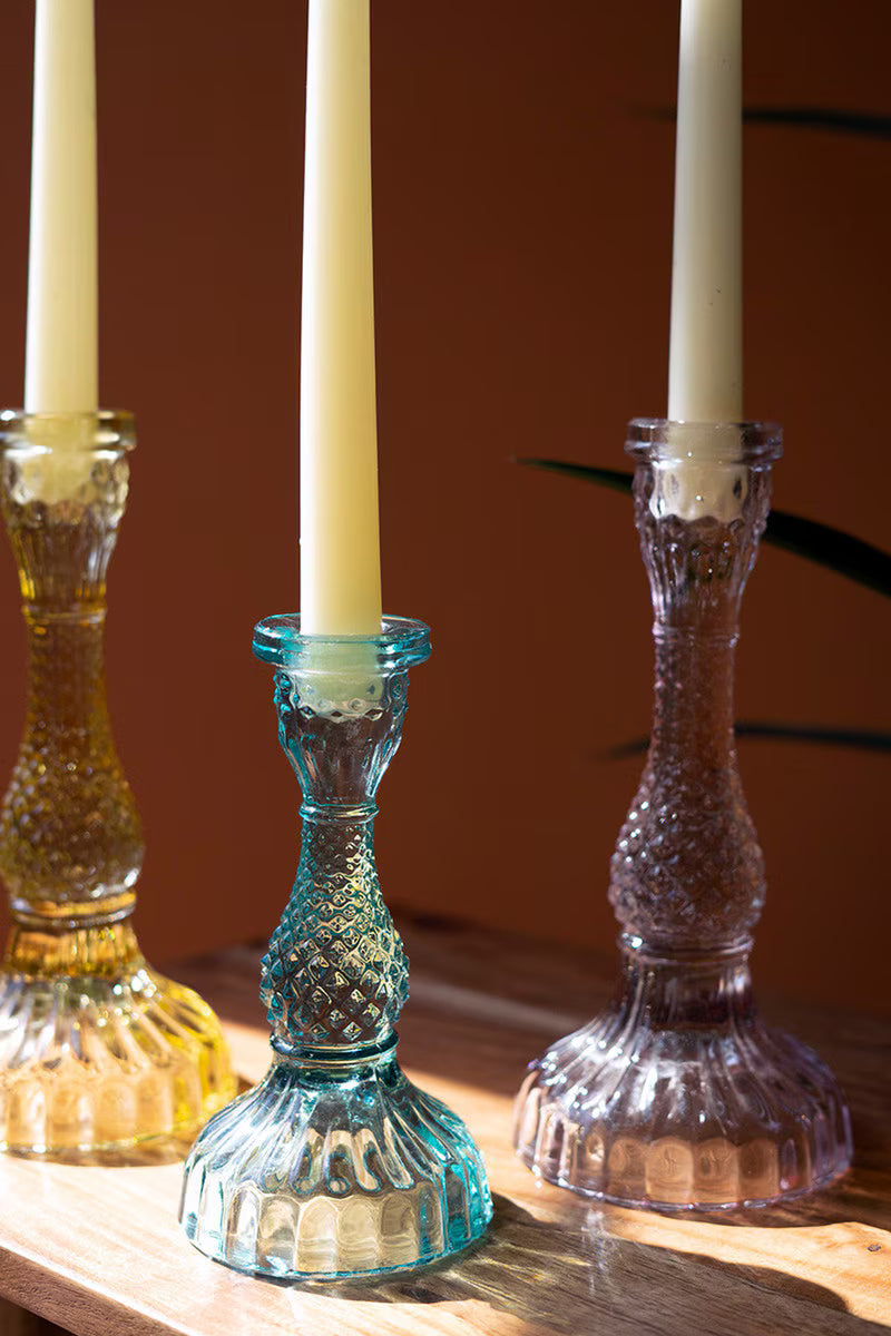 Set of six glass taper candle holders by Kalalou