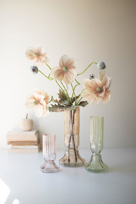 Set Of Three Fluted Glass Vases - One Each Color By Kalalou