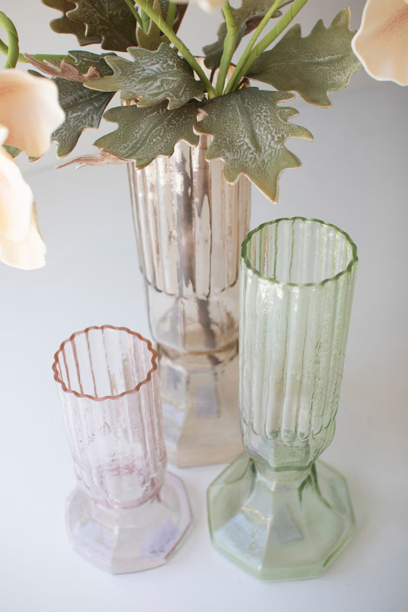 Set Of Three Fluted Glass Vases - One Each Color By Kalalou