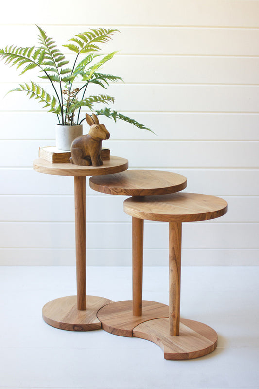 Acacia Wood Round Side Tables Set Of 3 By Kalalou | Side Tables | Modishstore