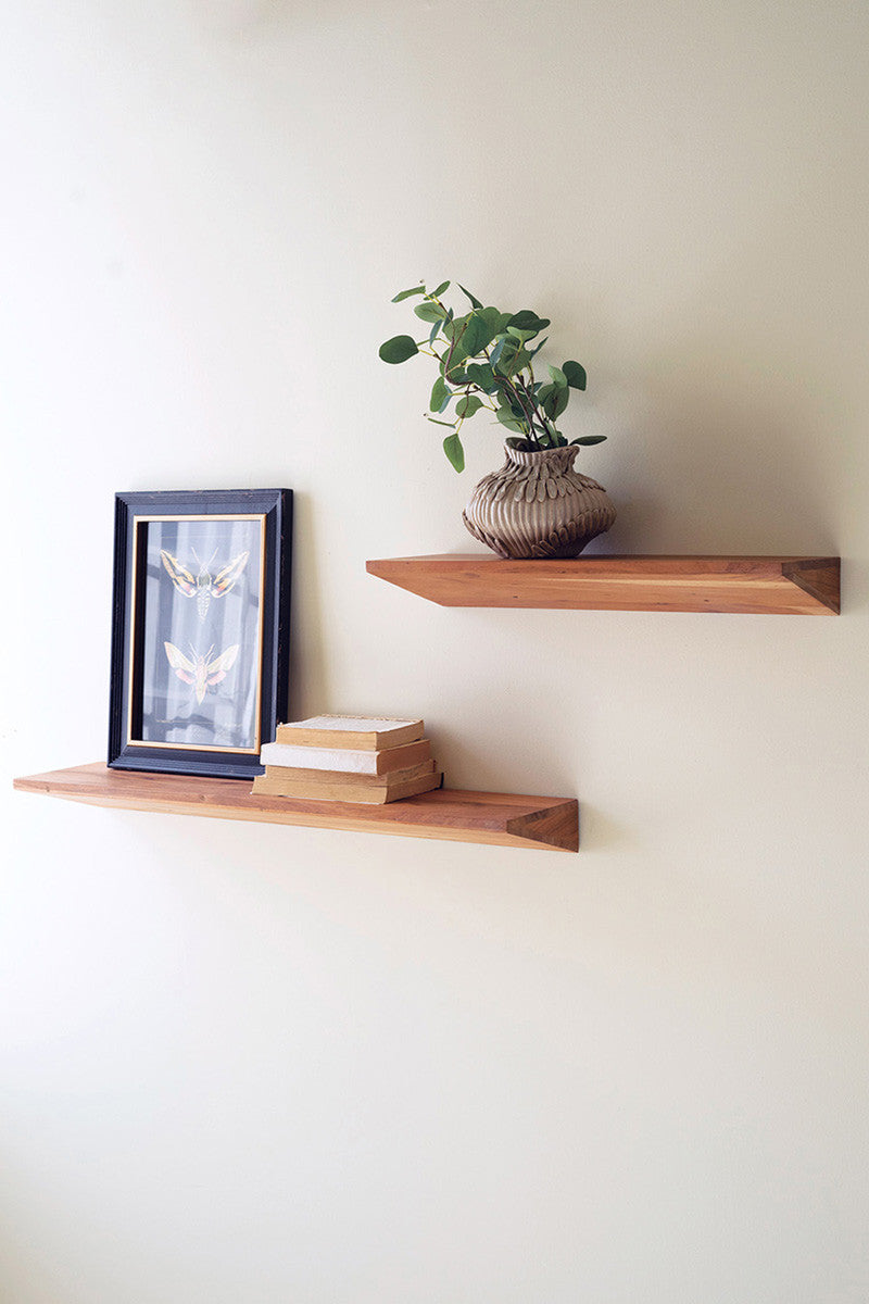 Floating Acacia Wood Shelves Set Of 2 By Kalalou | Wall Shelf | Modishstore - 3