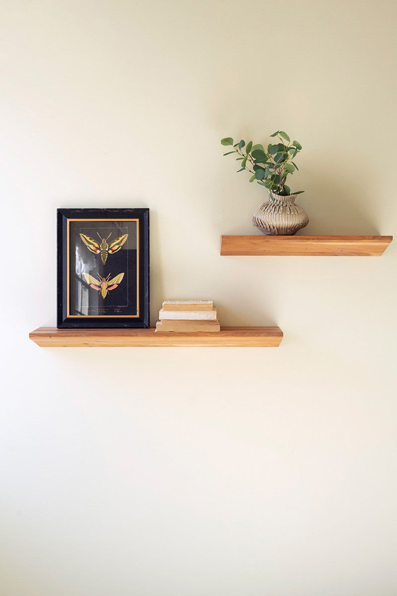 Floating Acacia Wood Shelves Set Of 2 By Kalalou | Wall Shelf | Modishstore