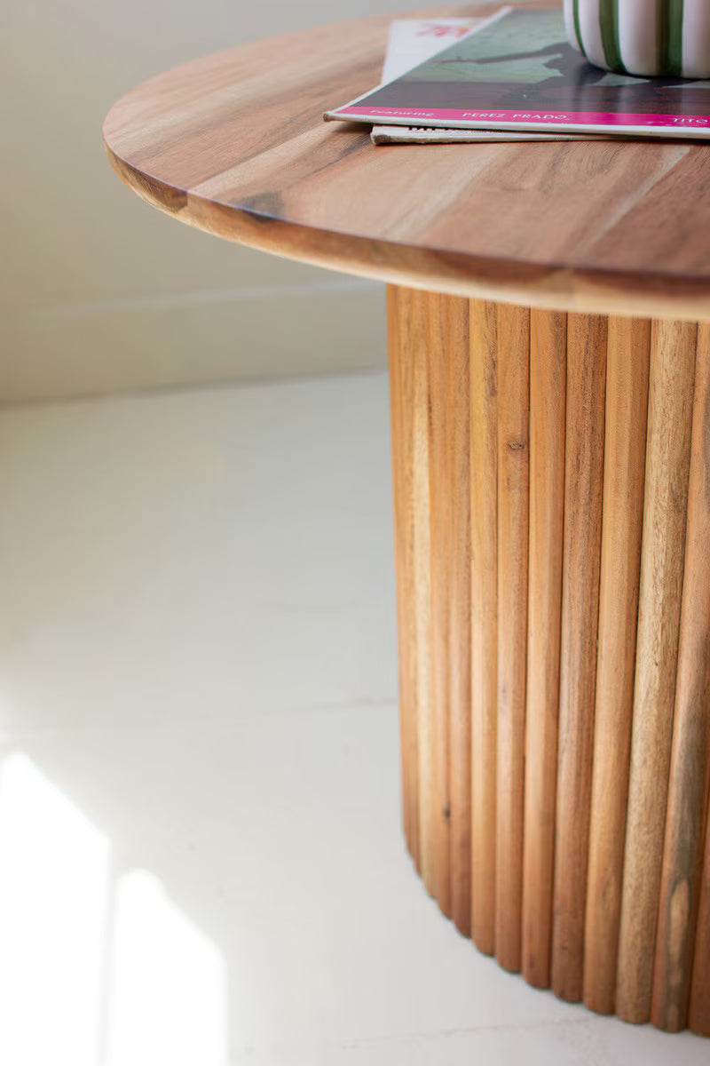 Set Of Four Acacia Wood Accent Tables With Tambour Bases By Kalalou