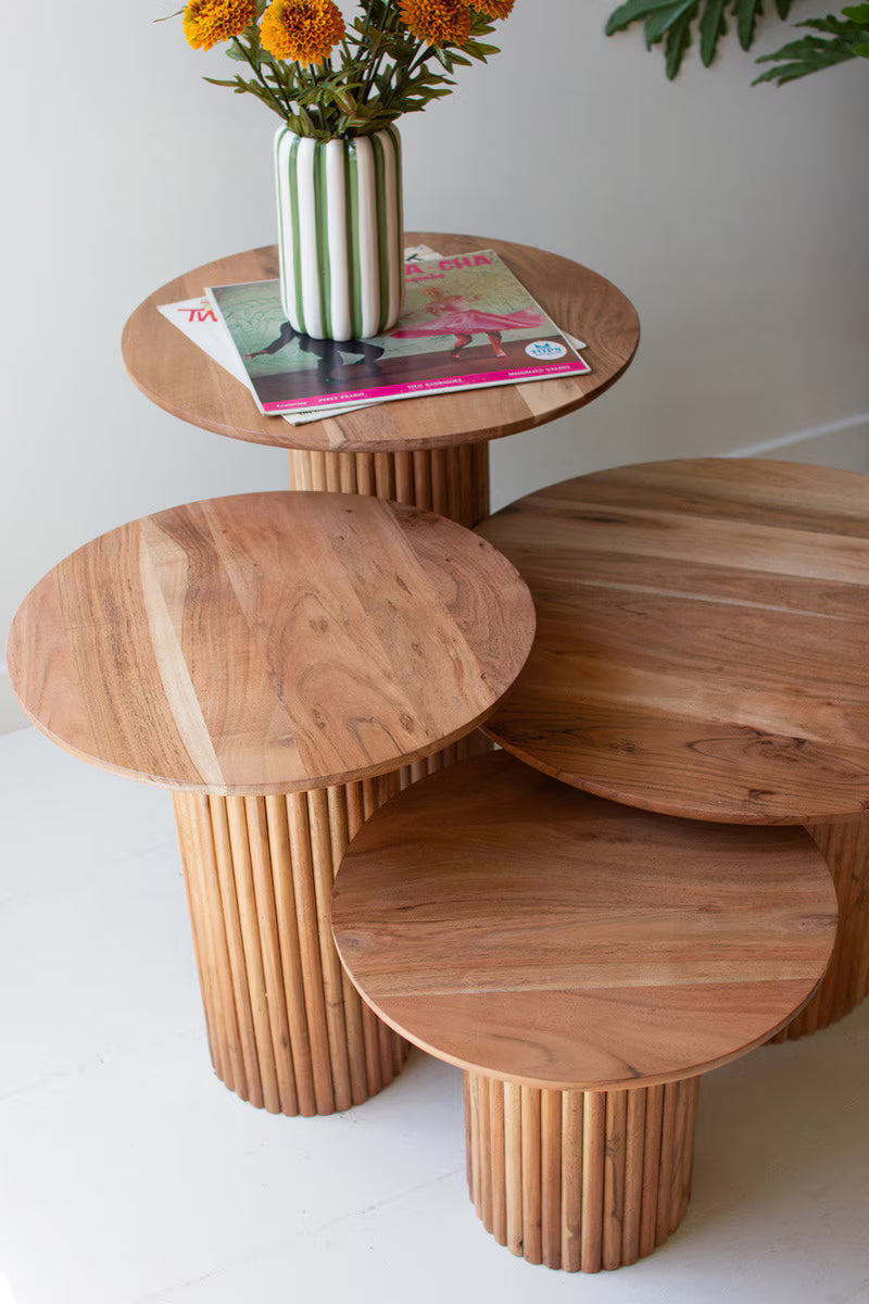 Set Of Four Acacia Wood Accent Tables With Tambour Bases By Kalalou