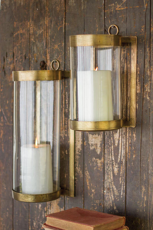 Glass & Brass Finish Wall Mounted Hurricane-Small By Kalalou