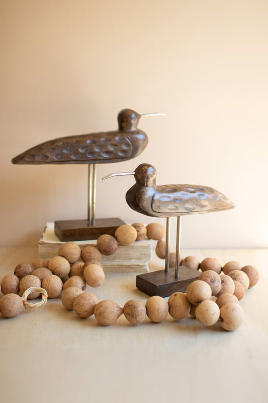 Set Of Two Carved Wooden Shorebirds On Stands By Kalalou