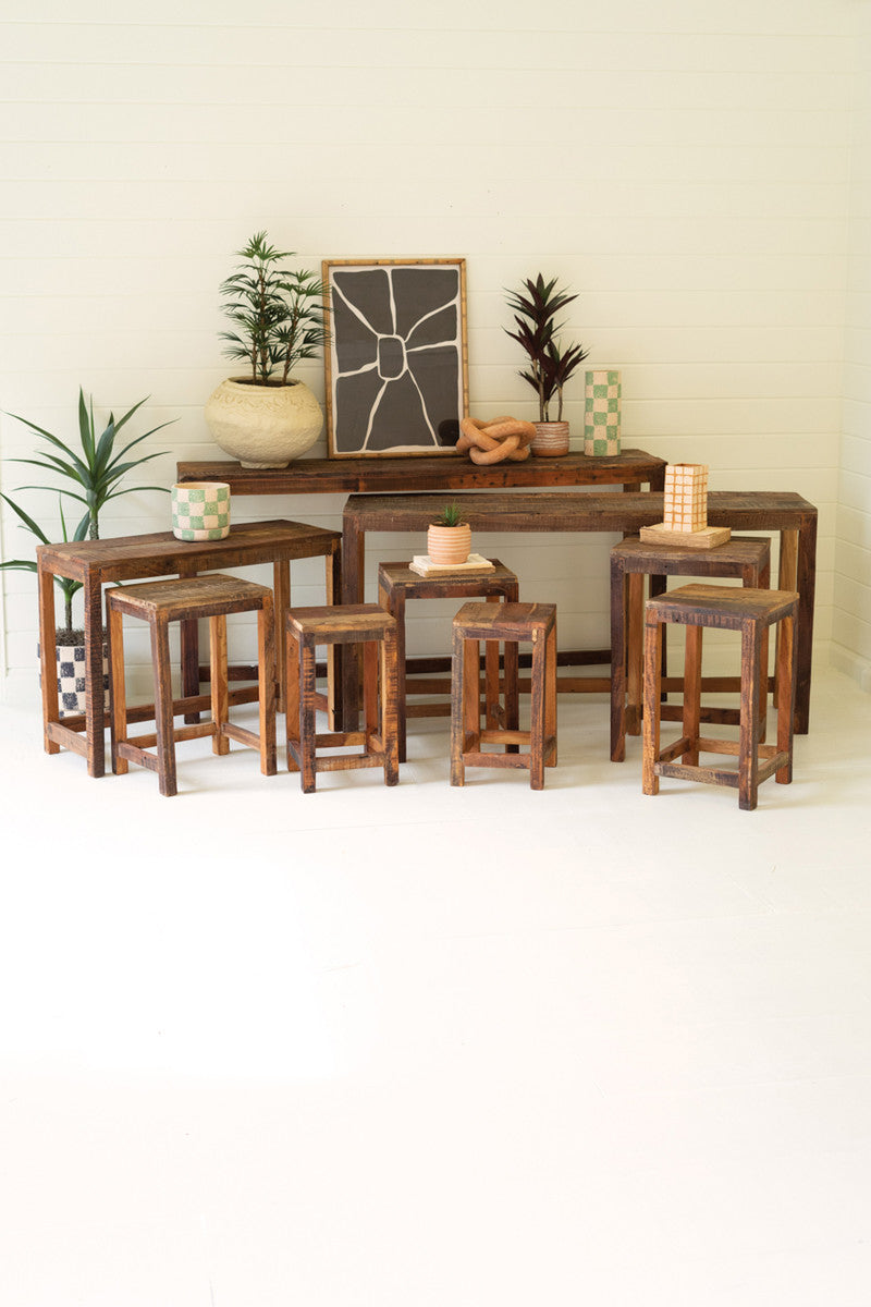 Set Of Nine Recycled Wood Display Tables By Kalalou | Side Tables | Modishstore - 4