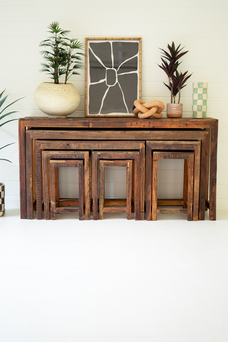 Set Of Nine Recycled Wood Display Tables By Kalalou | Side Tables | Modishstore - 5