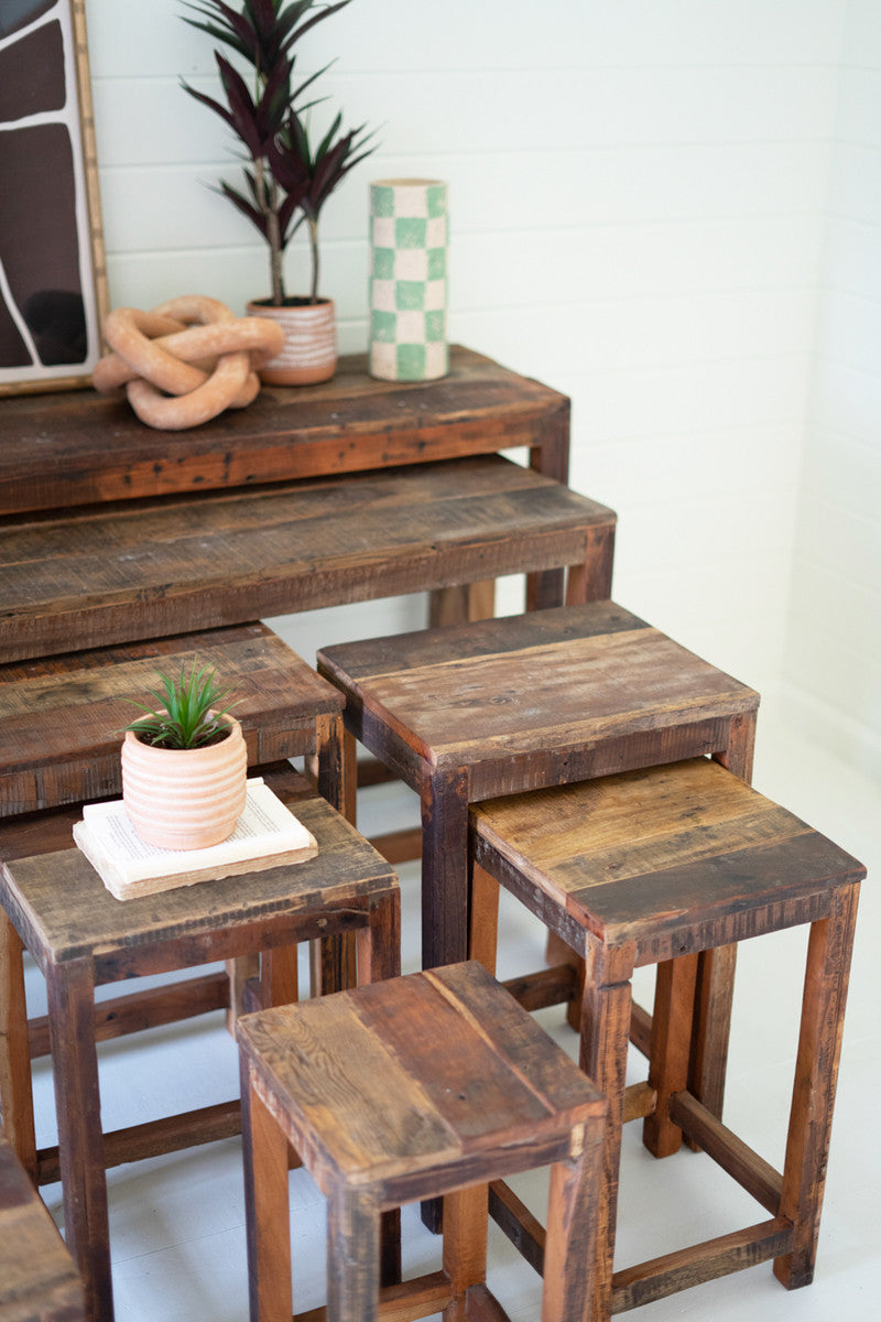 Set Of Nine Recycled Wood Display Tables By Kalalou | Side Tables | Modishstore - 2