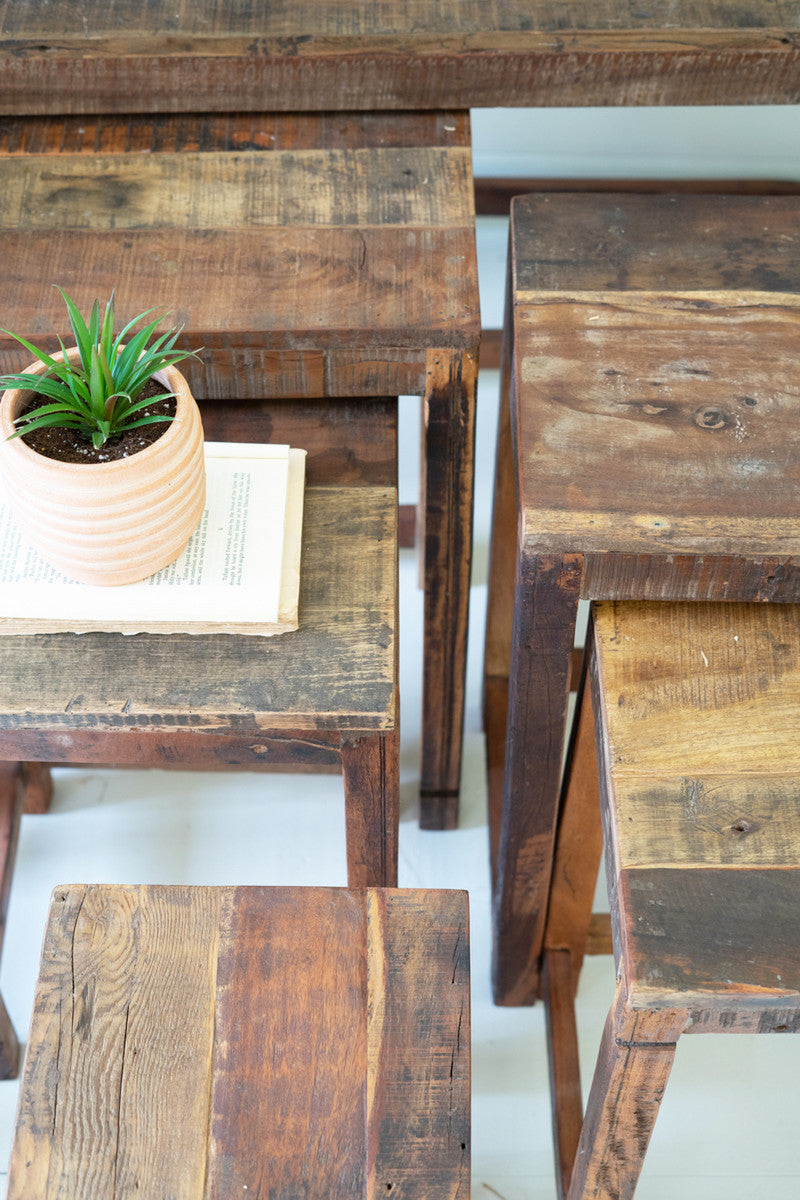 Set Of Nine Recycled Wood Display Tables By Kalalou | Side Tables | Modishstore - 3