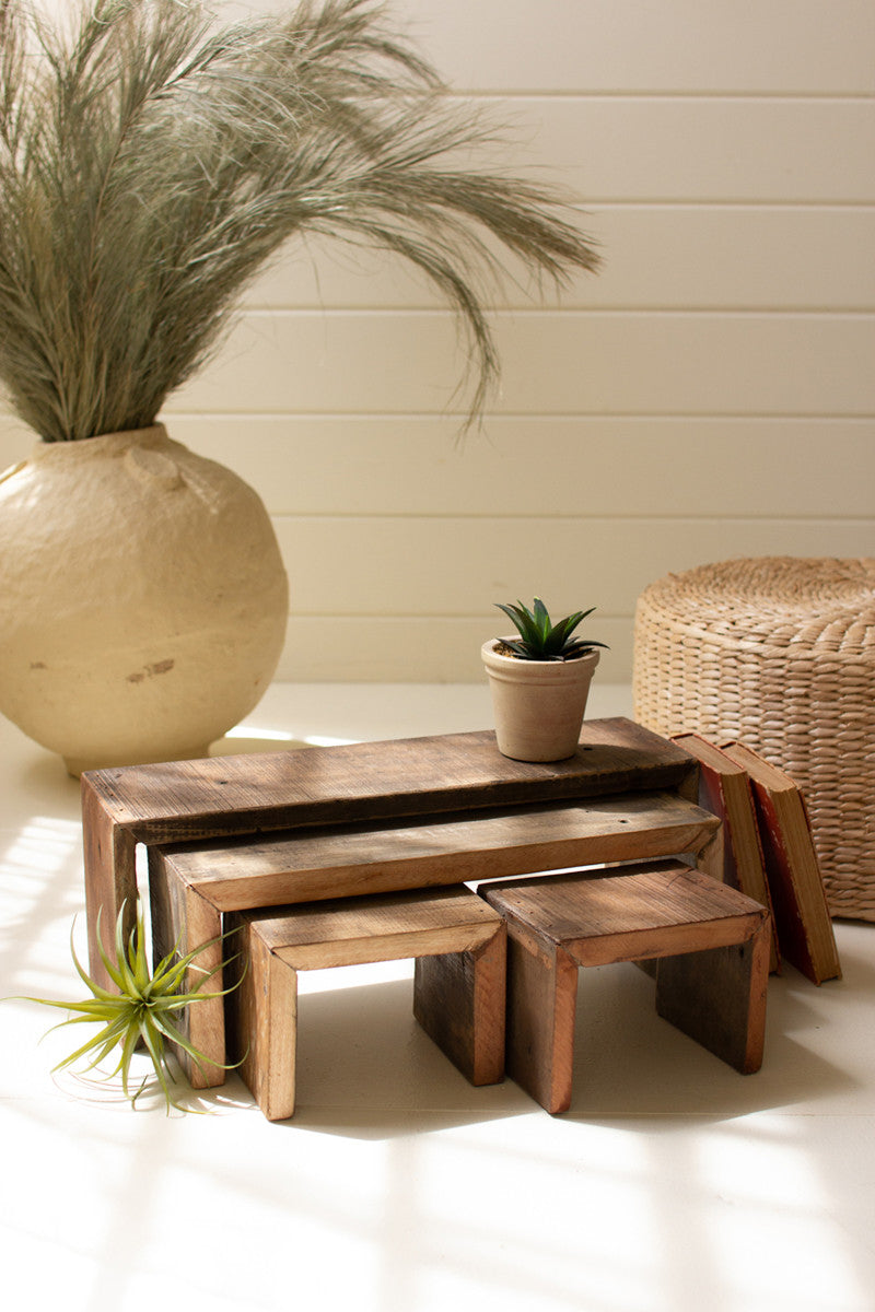 Set Of Four Recycled Wood Nesting Rectangle Risers Set Of 4 By Kalalou | Nesting Tables | Modishstore